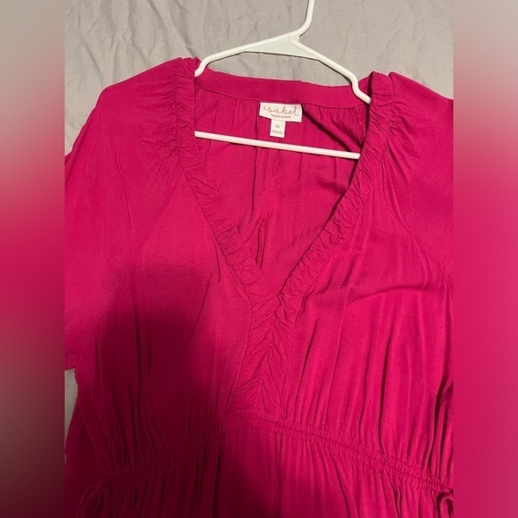 Isabel By Ingrid Hot Pink Cinch Waist V-Neck Rayon Maxi Dress Maternity - Picture 7 of 9